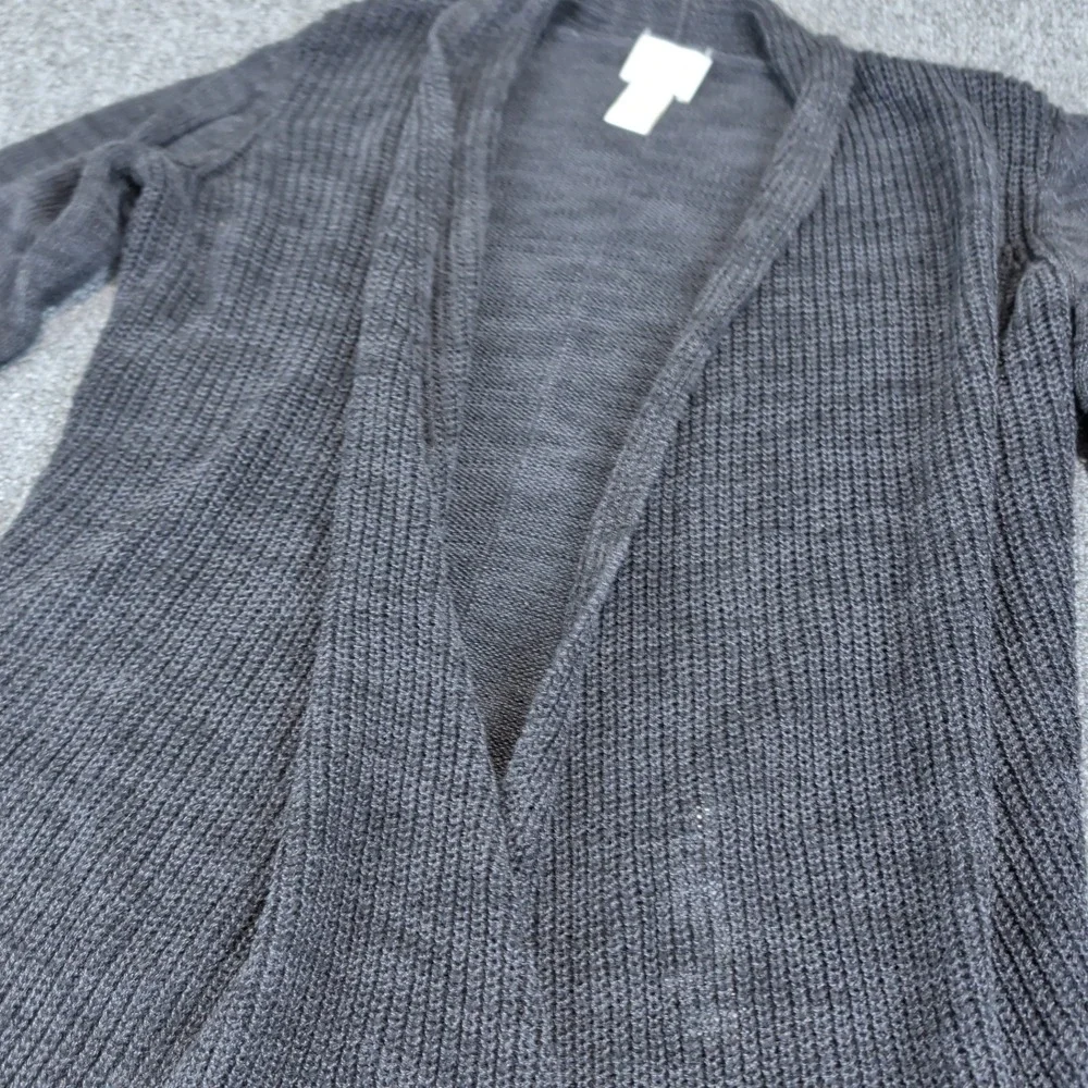 Chico's Minimalist Open Front Cardigan Women 0 XS Black Ramie Blend Asymmetrical
